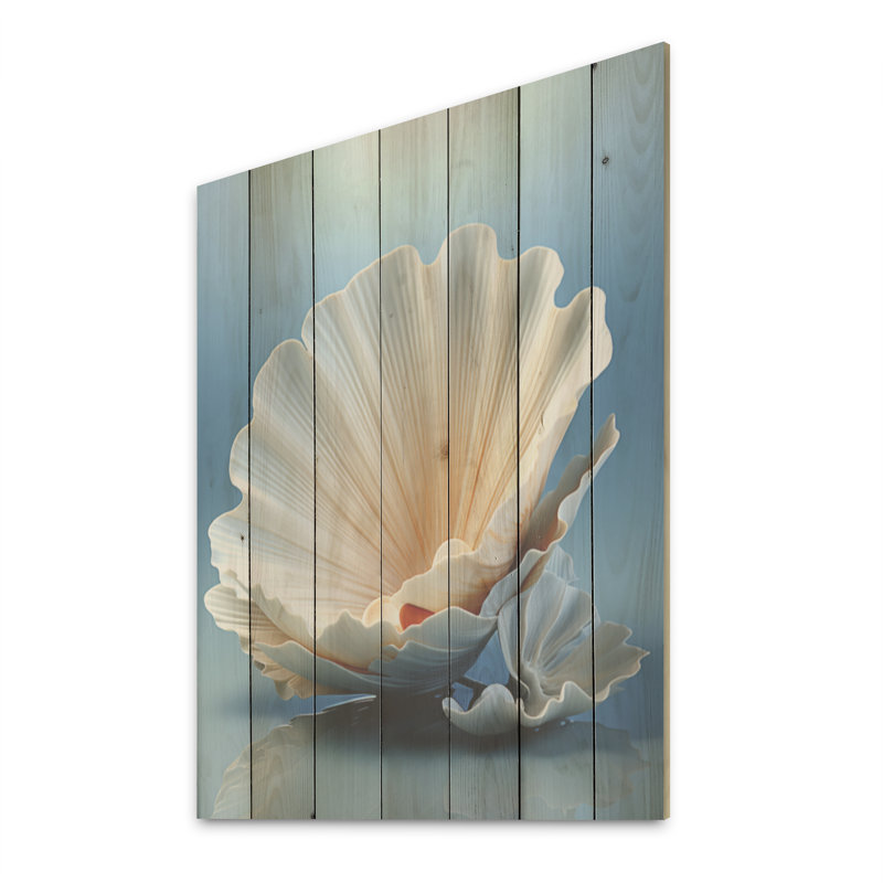 Monochromatic Misty Grey Clam - Clam Wood Wall Art On Natural Pine Wood, 40" H x 30" W