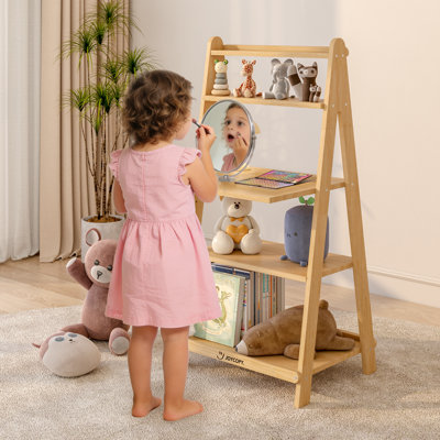 Solid Wood A-frame Kids Bookshelf – 5 Tier Book & Toy Display Shelf