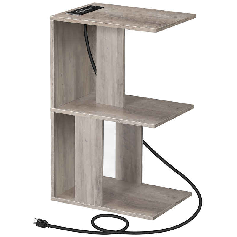 Nikaila 24.4" Tall Narrow End Table with Charging Station and Light, Grey