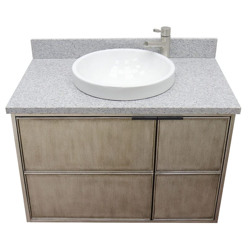 37'' Single Bathroom Vanity with Granite Top, Gray Granite