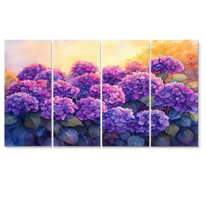 Hortensias au coucher du soleil lueur VI - hydrangées - Art mural traditionnel, H 28 po x l 48 po, 4