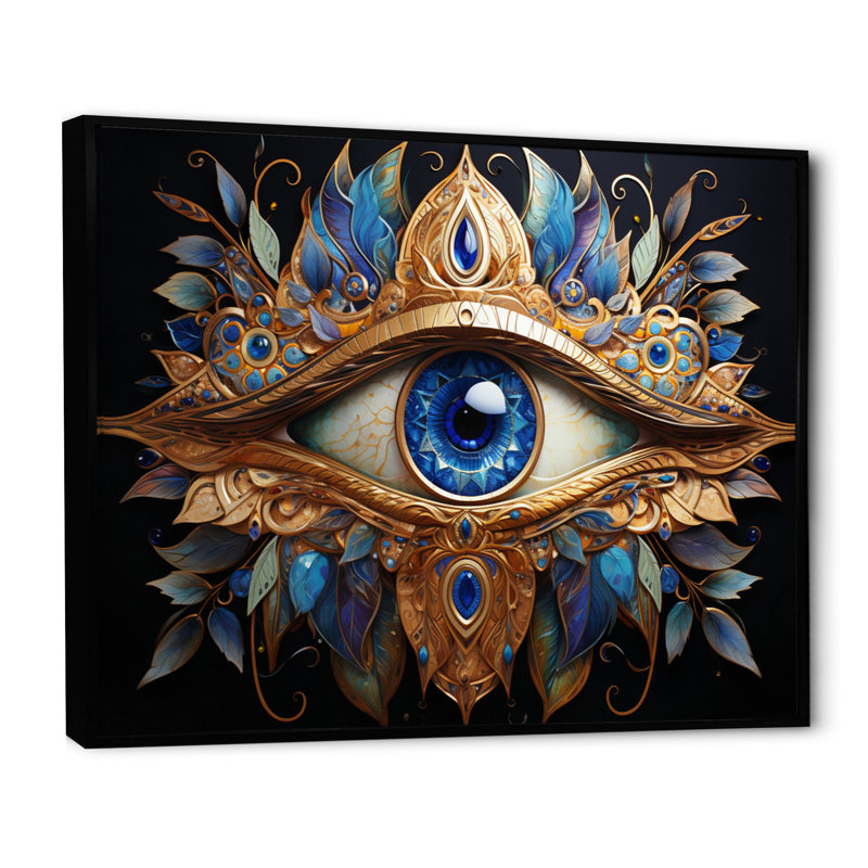 «Kokoro Judaism Hamsa Blessings Eye II», reproduction, H 30 po x l 40 po x P 1,5 po, Cadre flottant noir