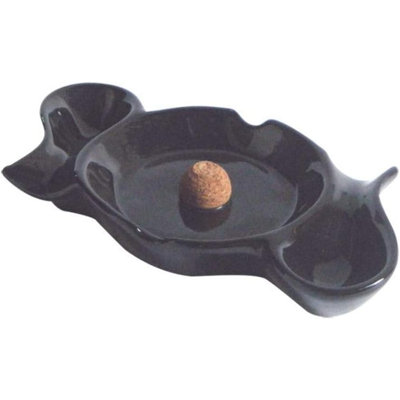 2-Pipe Ceramic Ashtray with Knocker, Black