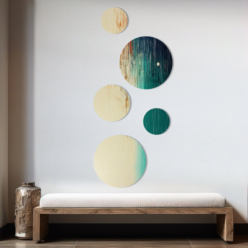 «Minimalistic Essence Beach II - Minimalisme», ensemble d'art mural rond sur 5