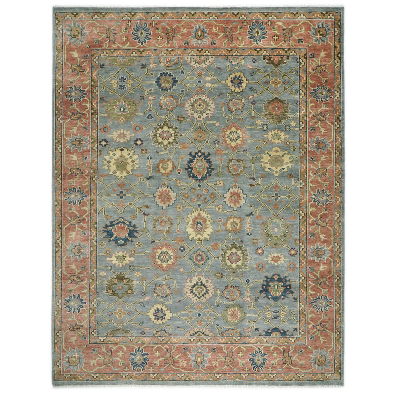 Tapis 12 pi x 15 pi 1 po en laine noué à la main turquoise Oushak, Turquoise, Rectangulaire : 12 pi x 15 pi 1 po