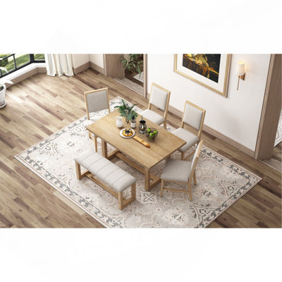 Ensemble de salle à manger 6 pièces en bois avec banc et mobilier de salle à manger