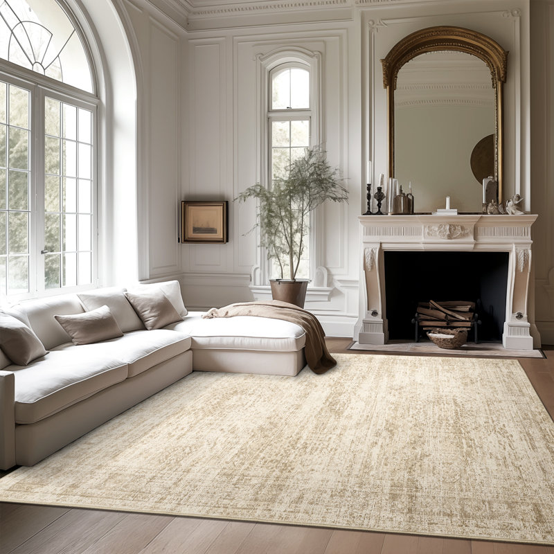 Tapis lavable rétro antidérapant (beige), Rectangle 9 pi x 12 pi