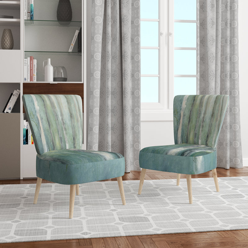 Upholstered Floral Side Chair - Modern floral Accent Chair, Abstract Green Polyester Blend 3