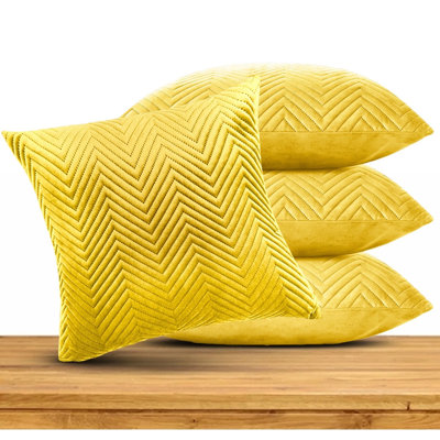Embossed Quilted Chevron Decorative Cushion Cases - Set of 4 Modern Couch & Bed Décor Velvet Throw Pillow Covers 