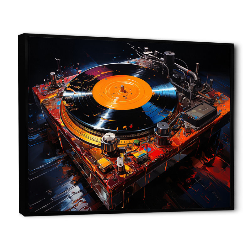 Disque vinyle, sérénade II sur toile, H 30 po x l 40 po x P 1,5 po, Cadre flottant noir