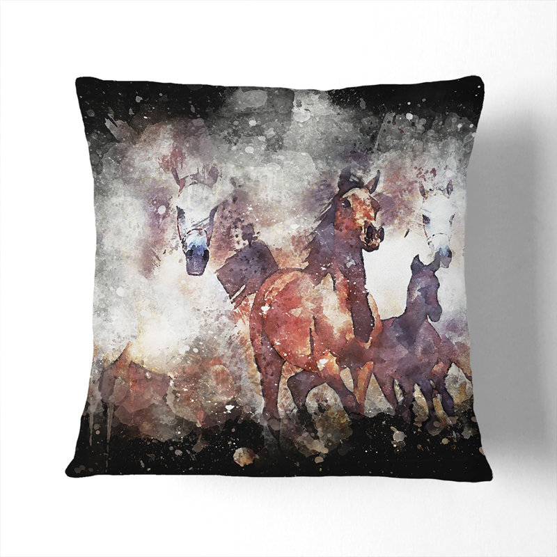 Galloping Horses Paint Splash Cushion with Filling, 55cm H x 55cm W x 20cm D