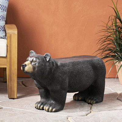 Banc d'ours en béton pour décoration extérieure, noir mat - Aucun assemblage requis, 80 cm L x 28,5 cm P x 42 cm H. Design enchanteur en béton.