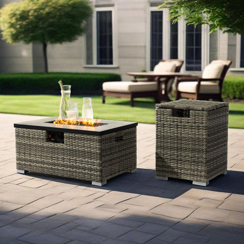 32" Propane Gas Fire Pit Table With Propane Tank Cover 2-Pieces, Beige