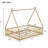 Full Size Rubber Wooden Frame Material Tent-Shaped Floor Bed Frame,With Guardrails,Slats And Door