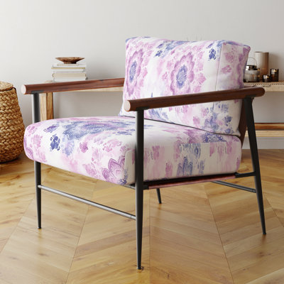 Chaise marocaine rembourrée avec accoudoirs mauve pastel boho mandala