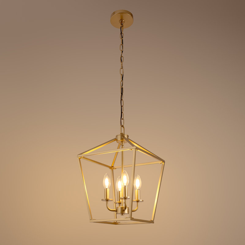 Lustre lanterne 4 lumières, Doré