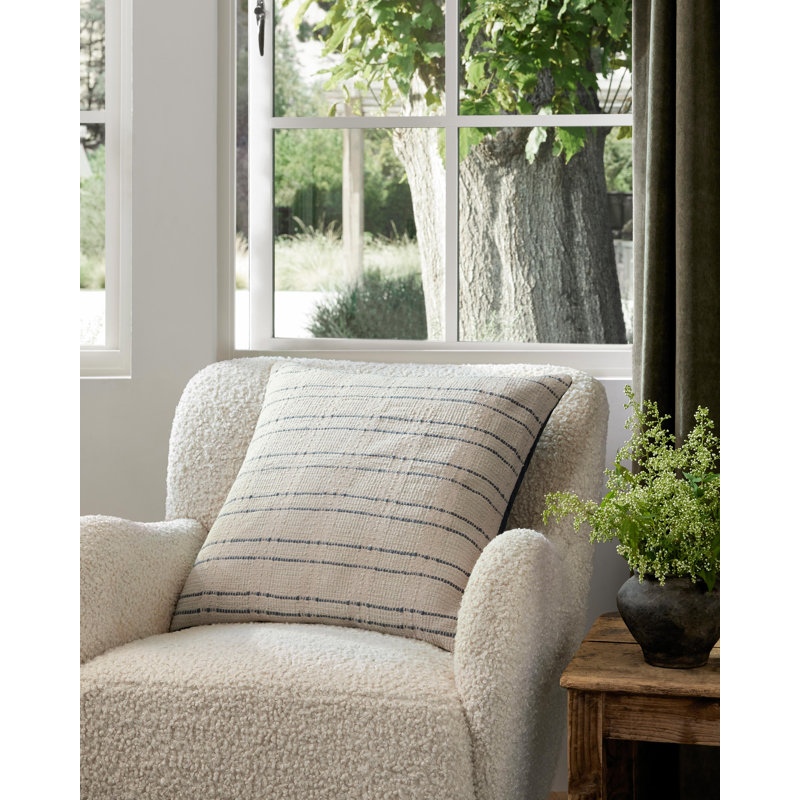 Cream and Blue Striped Cotton Throw Pillow Set