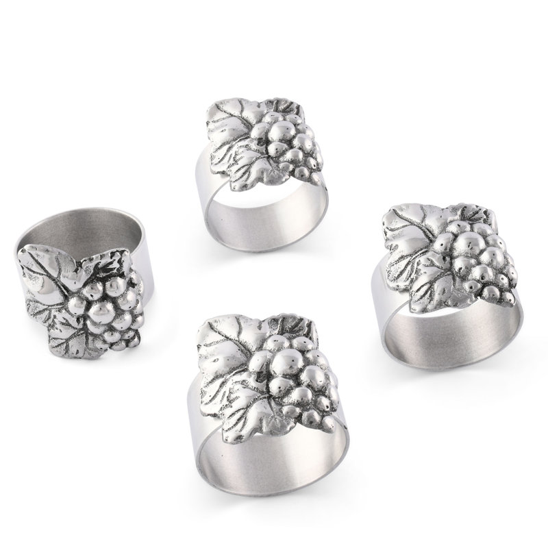 Arthur Court Silver Grape Metal Napkin Rings Set of 4