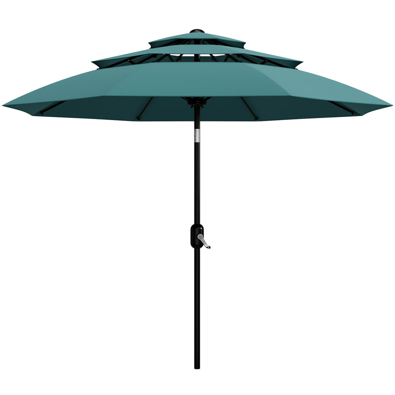 Parasol de marché rond à 3 niveaux de 10 pi avec parasol rond de marché avec manivelle et bouton-poussoir inclinable UV
