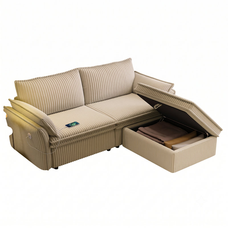 Canapé-lit convertible 2 en 1 de 216 cm avec pouf de rangement pour salon, dimensions du canapé : 216 cm (L) x 84 cm (l) x 94 cm (H), dimensions du lit : 216 cm (L) x 153 cm (l) x 60 cm (H)