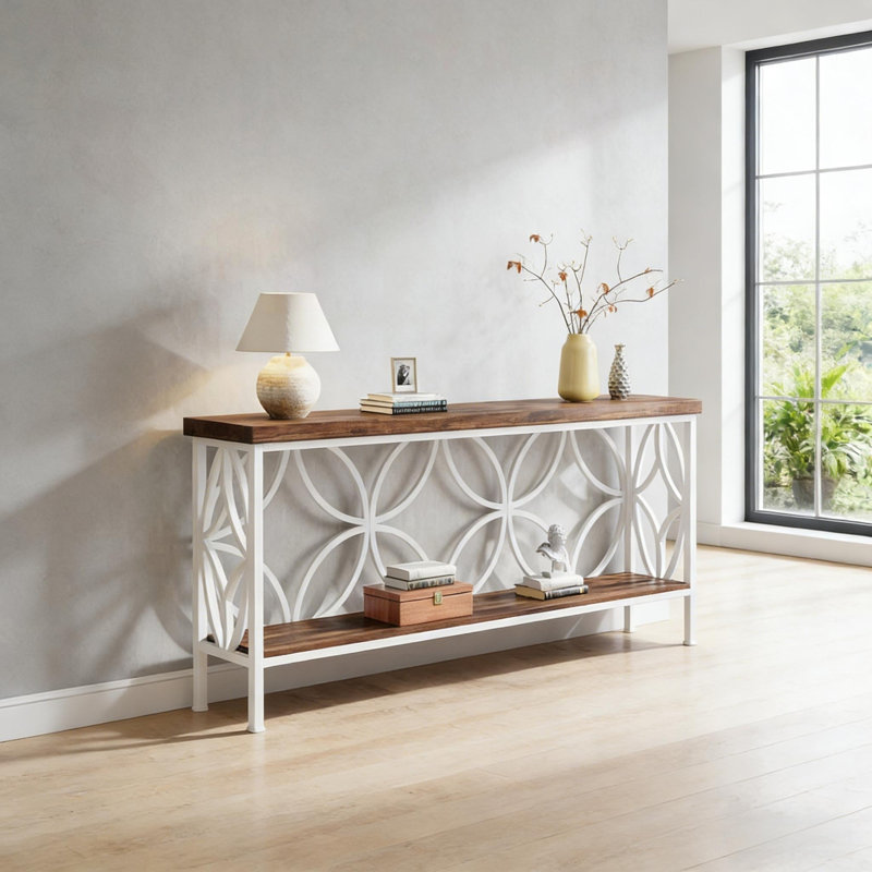 Console à 2 niveaux de style nordique avec détails métalliques