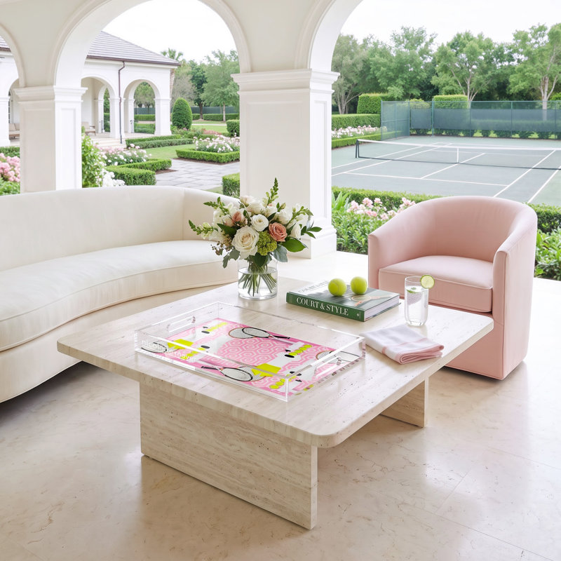 Plateau décoratif tennis Tennis, 2" H x 22.5" W x 14.5" D, Pink/White