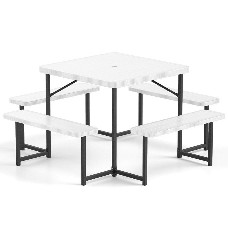Ensemble de table de pique-nique pour 4-8 personnes avec trou de parasol, Blanc