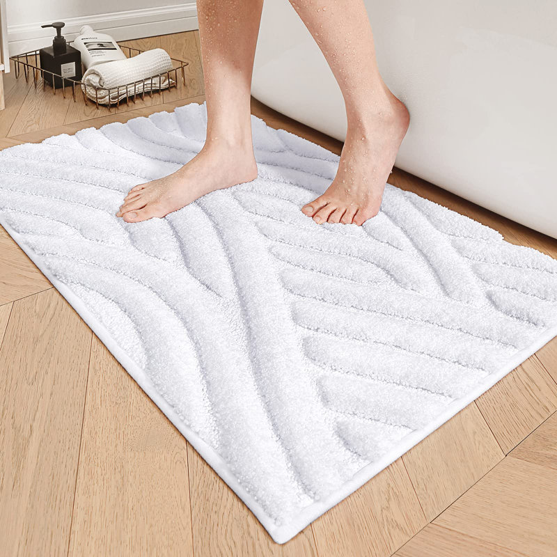 Annakiya Microfiber / Microsuede Non-Slip Bath Rug, White, 20"W x 51"L