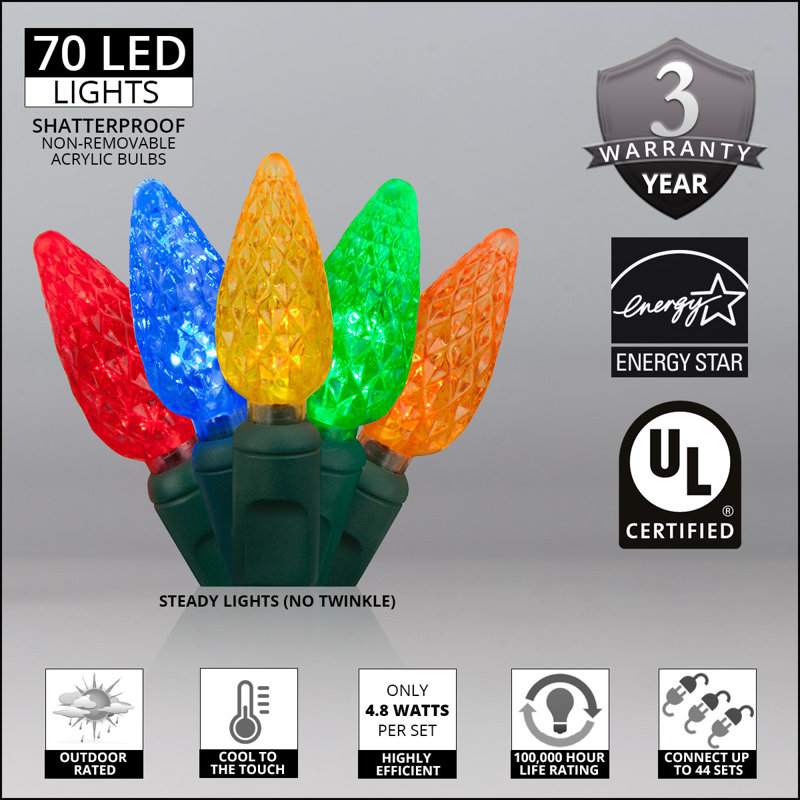 70 Light C6 LED Christmas String Lights, Multicolor