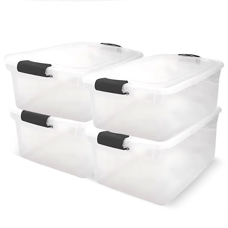 Bac de rangement avec couvercles Homz, 66 pintes, 4, Noir / transparent