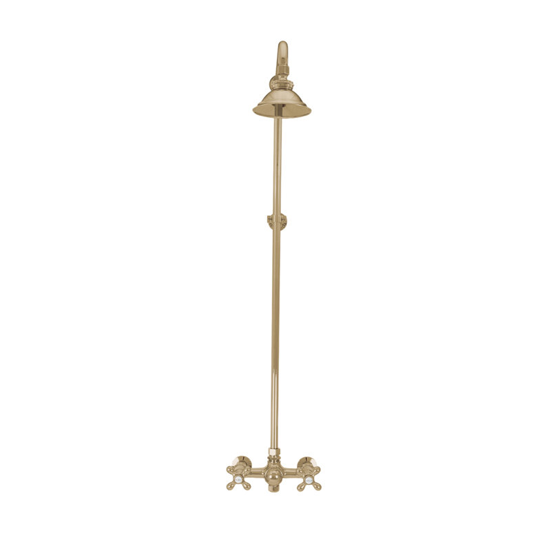 Outdoor Exposed Shower System 36" Wall Mounted Set and Cross Handles, Unlacquered Raw Brass