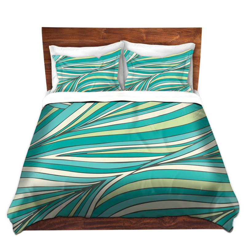 Ensemble de housse de couette ondulations, 1 housse simple + 1 taie standard, Vert, bleu et gris