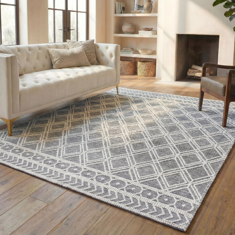 Farmington Natura Hand Woven Wool Cotton Geometric Rug in Cream/Gray, Rectangle 8' x 10'