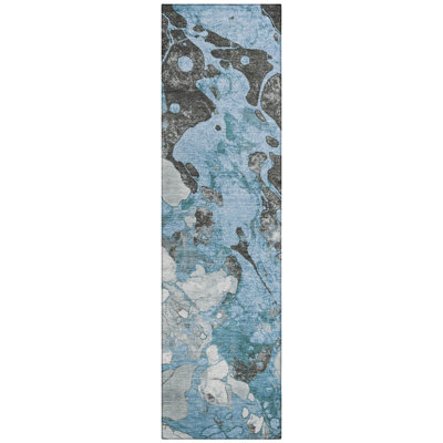 Machine Washable Indoor/Outdoor Xhevrie Blue Rug