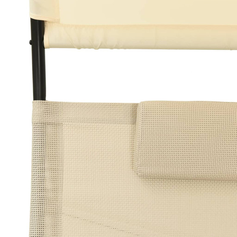 Double Sun Lounger With Canopy - PVC-coated polyester For Outdoor Relaxation, Cream