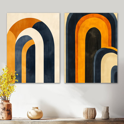 Midcentury Arch 2 Piece Wall Art, Blue Canvas, Bold Arch Play In  Blue
