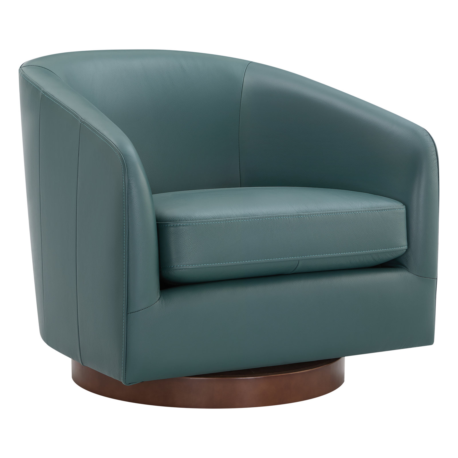 Bennett Genuine Leather Swivel Barrel Chair, Teal