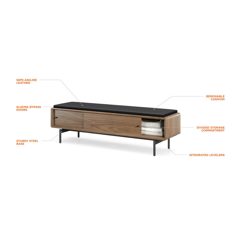 LINQ Leather Storage Bench, Natural Walnut/Black