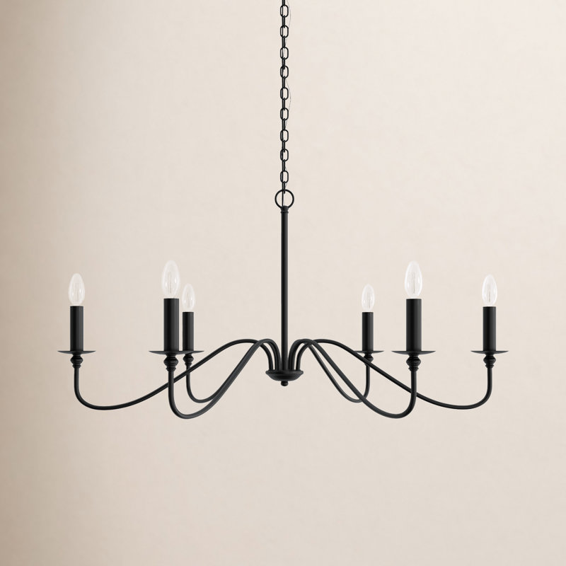 Ableton 6 - Light Dimmable Classic / Traditional Chandelier, Matte Black, 18" H x 30" W x 30" D