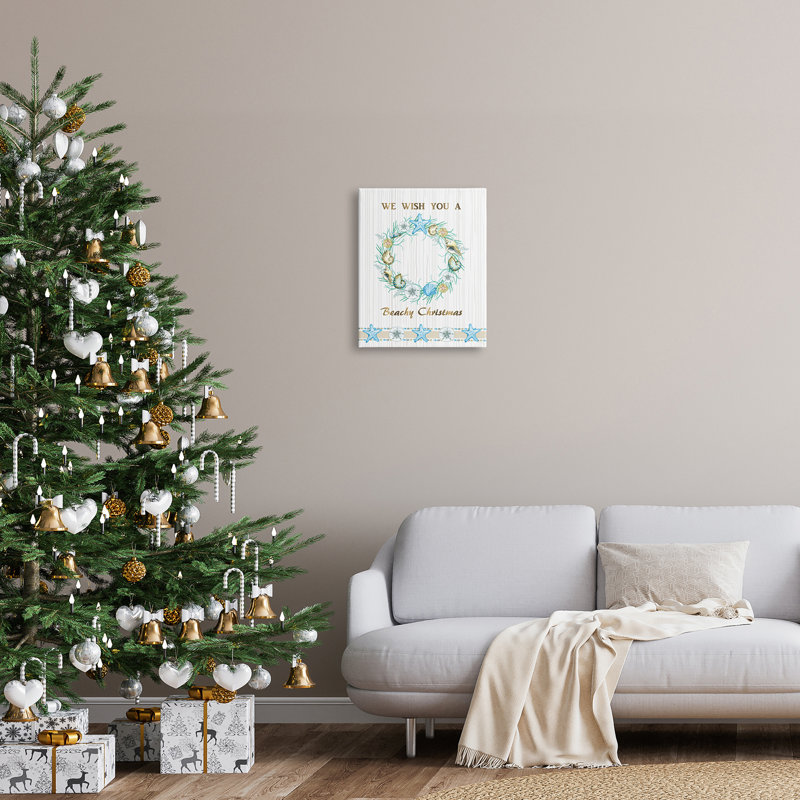Beachy Christmas Sea Life Seashell Wreath, Toile tendue, H 20 po x l 16 po x P 1,5 po