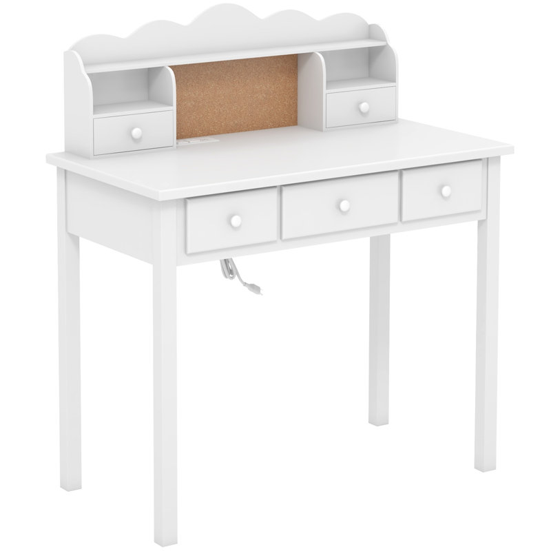 Mailiah Solid Wood Base Writing Desk with Power Outlet, White