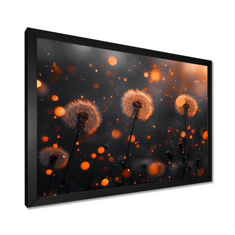 Orange doré, heure dorée, pissenlit, art mural de salon, pissenlit, Cadre simple noir, H 12 po x l 20 po x P 1 po