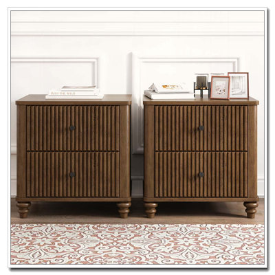 21.65" Fluted Nightstand with 3 Drawers (Set of 2)