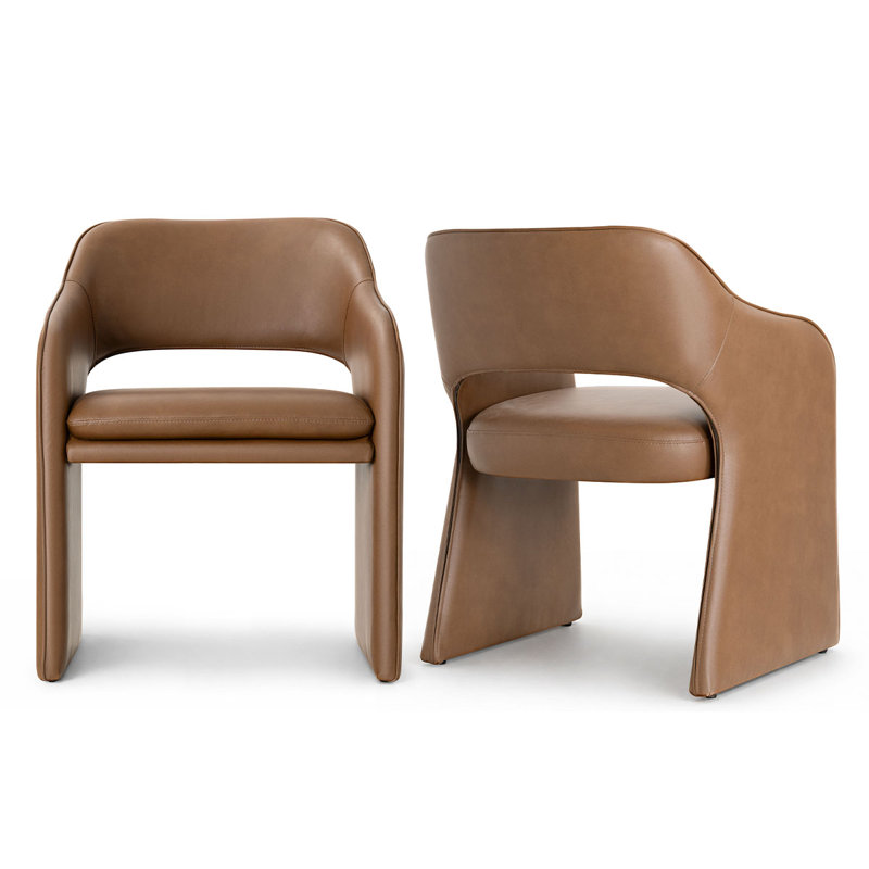 Fauteuil rembourré en similicuir, Brun