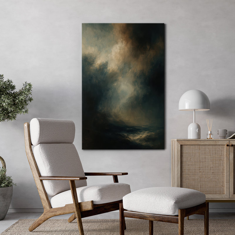 Stormy Abstract Canvas Wall Art - Moody Dark and Light Swirling Painting Print, Modern Art Print for Living Room, Bedroom, or Office Decor