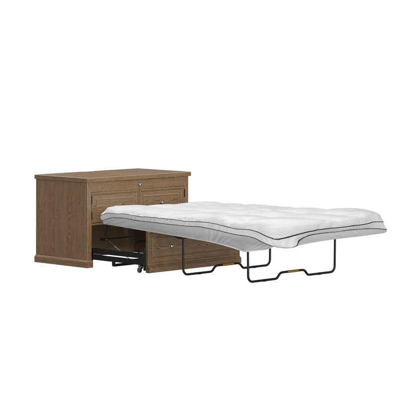 Arne Wood Twin Door Desk Dream Console with Mattress and Cover, Light Oak