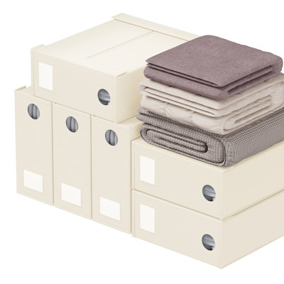 Ensemble de 6 organisateurs de draps et rangement, garde-feuilles pliables en lin avec fenêtre, très grands (grands et très grands) contenants de rangement pour la literie