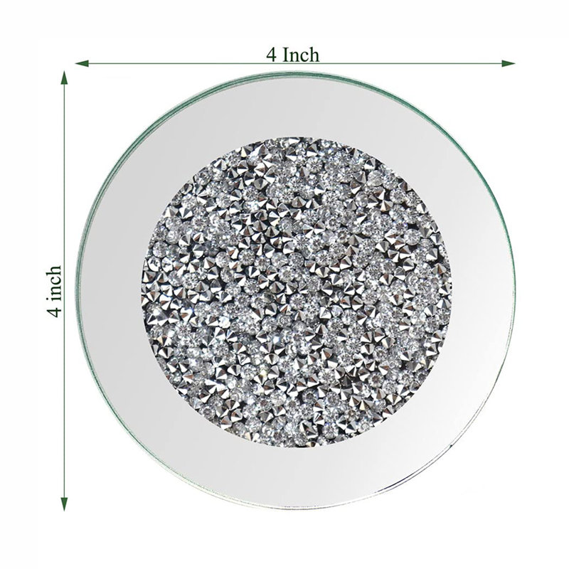 Ensemble de 4 sous-verres en verre à miroir avec motif de diamant concassé, 4 tasses décoratives pour table de salle à manger, bar et comptoir