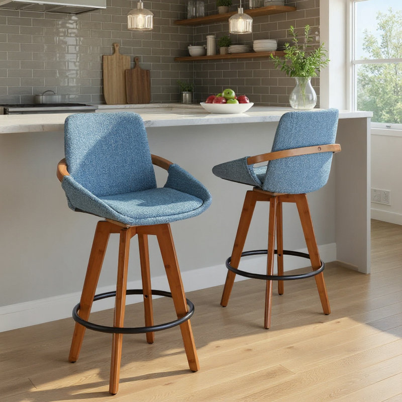 Whitacre Fixed-Height Bar & Counter Stool, Blue Noise Tweed, Counter Stool (26" Seat Height)