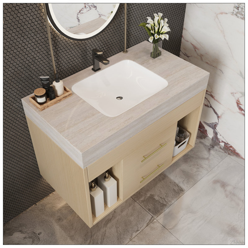 Ensemble de meuble-lavabo mural flottant 29,9 po, Stone Grey,Wood